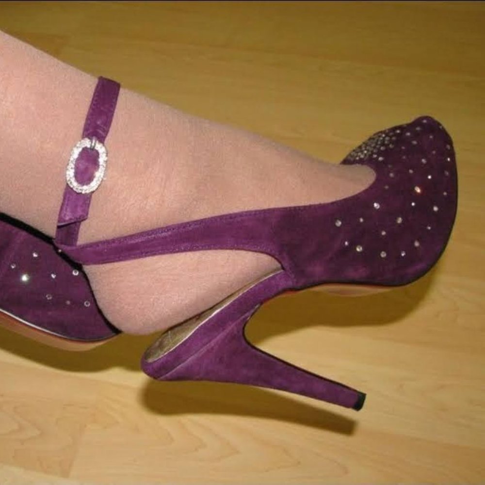 Brand New Sizes 7, 8, 9, 10 Rhinestone Purple Suede Slingback High Heel Shoes